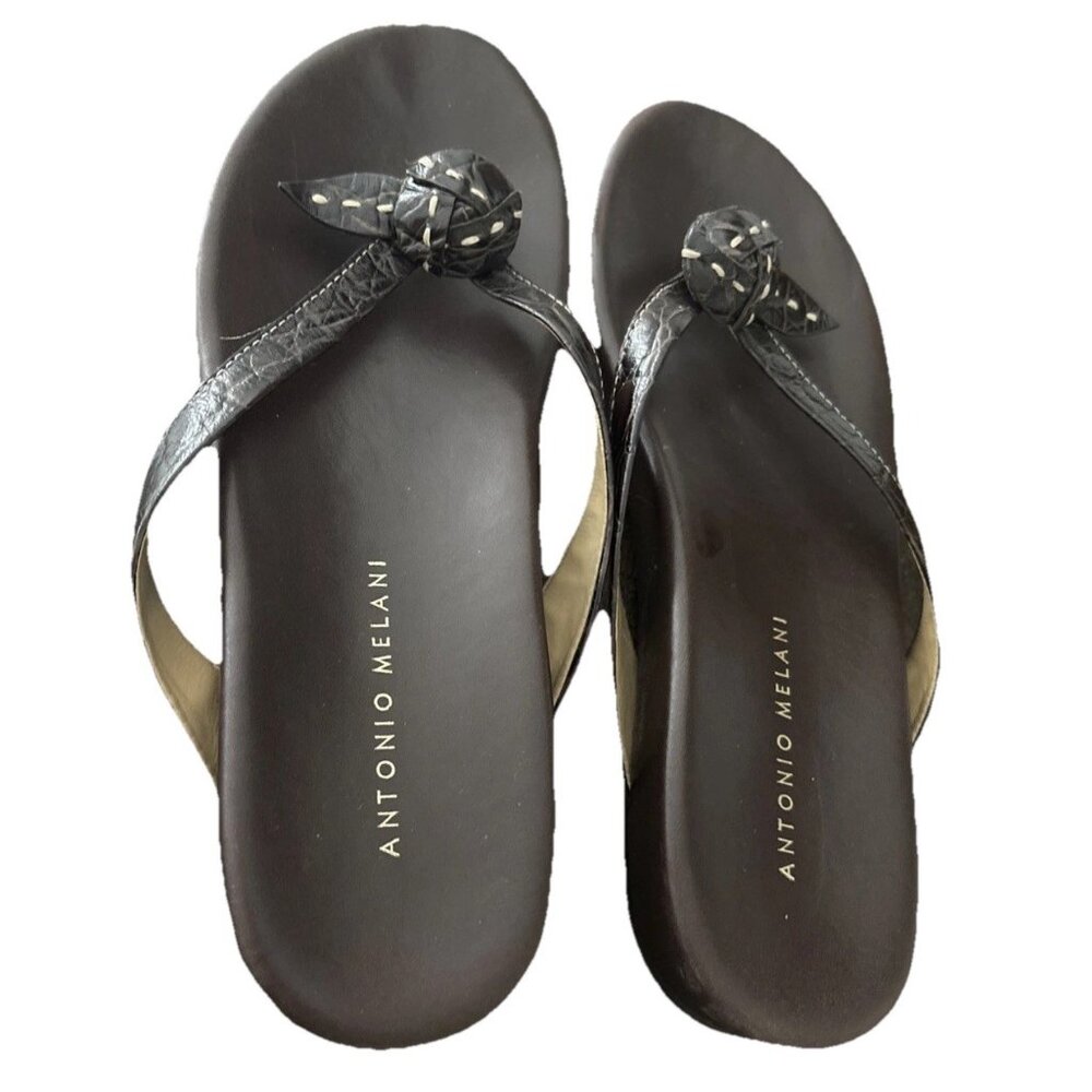 Antonio Melani Womens  Brown Knotted Decor Leather Flat Sandals Thong Size 8
